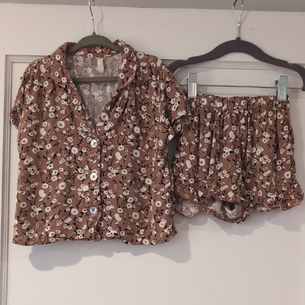 Rylee + Cru Brown Floral PJ Set Sz 2-3